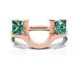 Rose gold Princess Cut Green Sapphire Two-Stone Open Band Ring with Four-Prong Setting_6