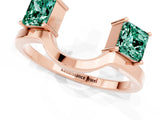 Rose gold Princess Cut Green Sapphire Two-Stone Open Band Ring with Four-Prong Setting_7