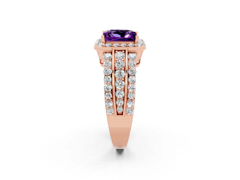 Rose gold Princess Cut Halo Amethyst Ring with Split Shank and Four-Prong Setting_2