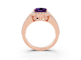 Rose gold Princess Cut Halo Amethyst Ring with Split Shank and Four-Prong Setting_3