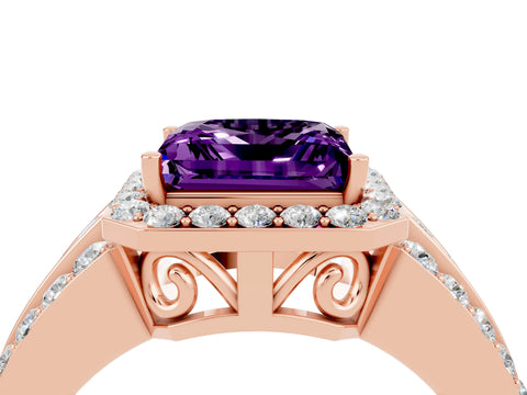 Rose gold Princess Cut Halo Amethyst Ring with Split Shank and Four-Prong Setting_4