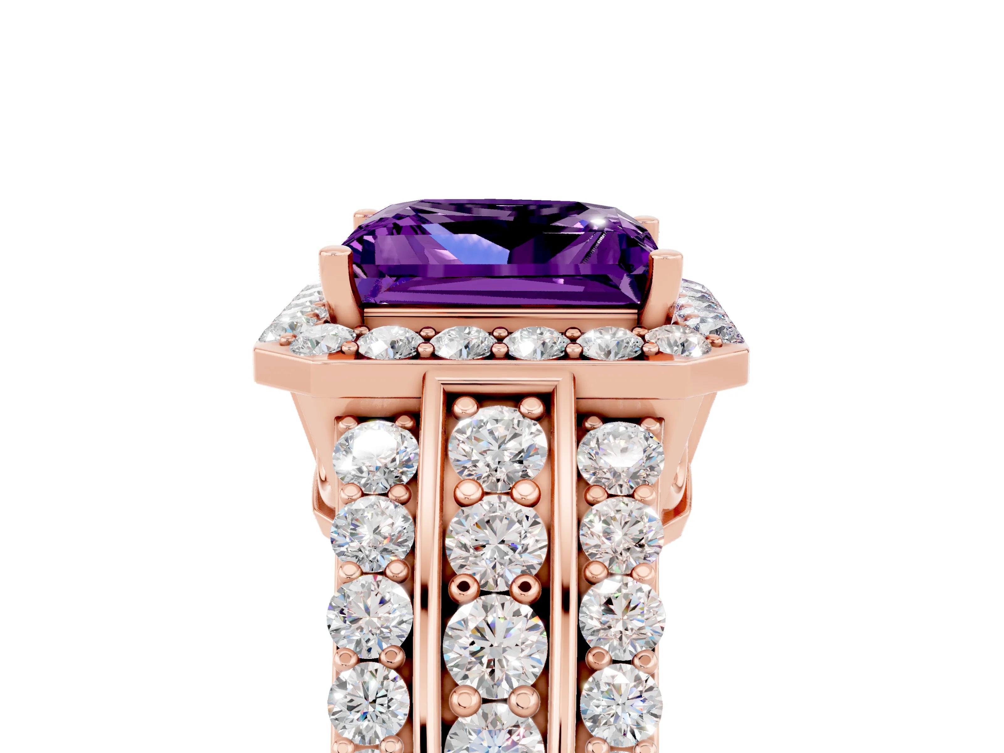 Rose gold Princess Cut Halo Amethyst Ring with Split Shank and Four-Prong Setting_5