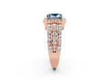 Rose gold Princess Cut Halo Aquamarine Ring with Split Shank and Four-Prong Setting_2