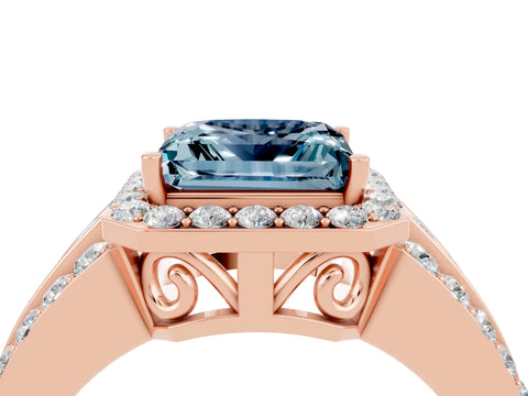 Rose gold Princess Cut Halo Aquamarine Ring with Split Shank and Four-Prong Setting_4