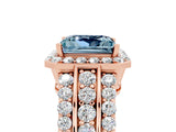 Rose gold Princess Cut Halo Aquamarine Ring with Split Shank and Four-Prong Setting_5