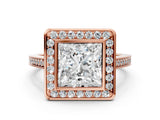 Rose gold Princess Cut Halo Bezel Diamond Pave Band Ring_9