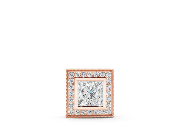 Rose gold Princess Cut Halo Bezel Pendant
