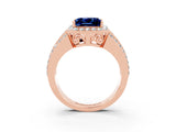 Rose gold Princess Cut Halo Blue Sapphire Ring with Split Shank and Four-Prong Setting_3