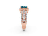 Rose gold Princess Cut Halo Blue Topaz Ring with Split Shank and Four-Prong Setting_2