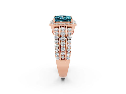 Rose gold Princess Cut Halo Blue Topaz Ring with Split Shank and Four-Prong Setting_2