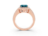 Rose gold Princess Cut Halo Blue Topaz Ring with Split Shank and Four-Prong Setting_3