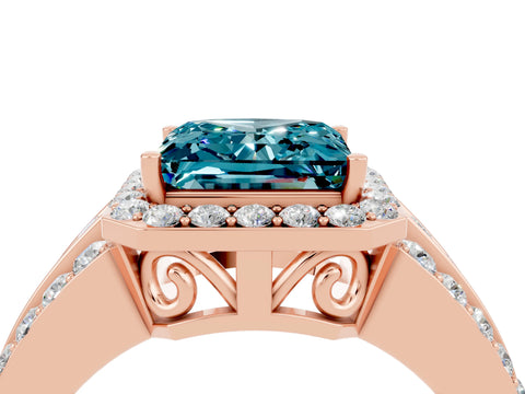 Rose gold Princess Cut Halo Blue Topaz Ring with Split Shank and Four-Prong Setting_4