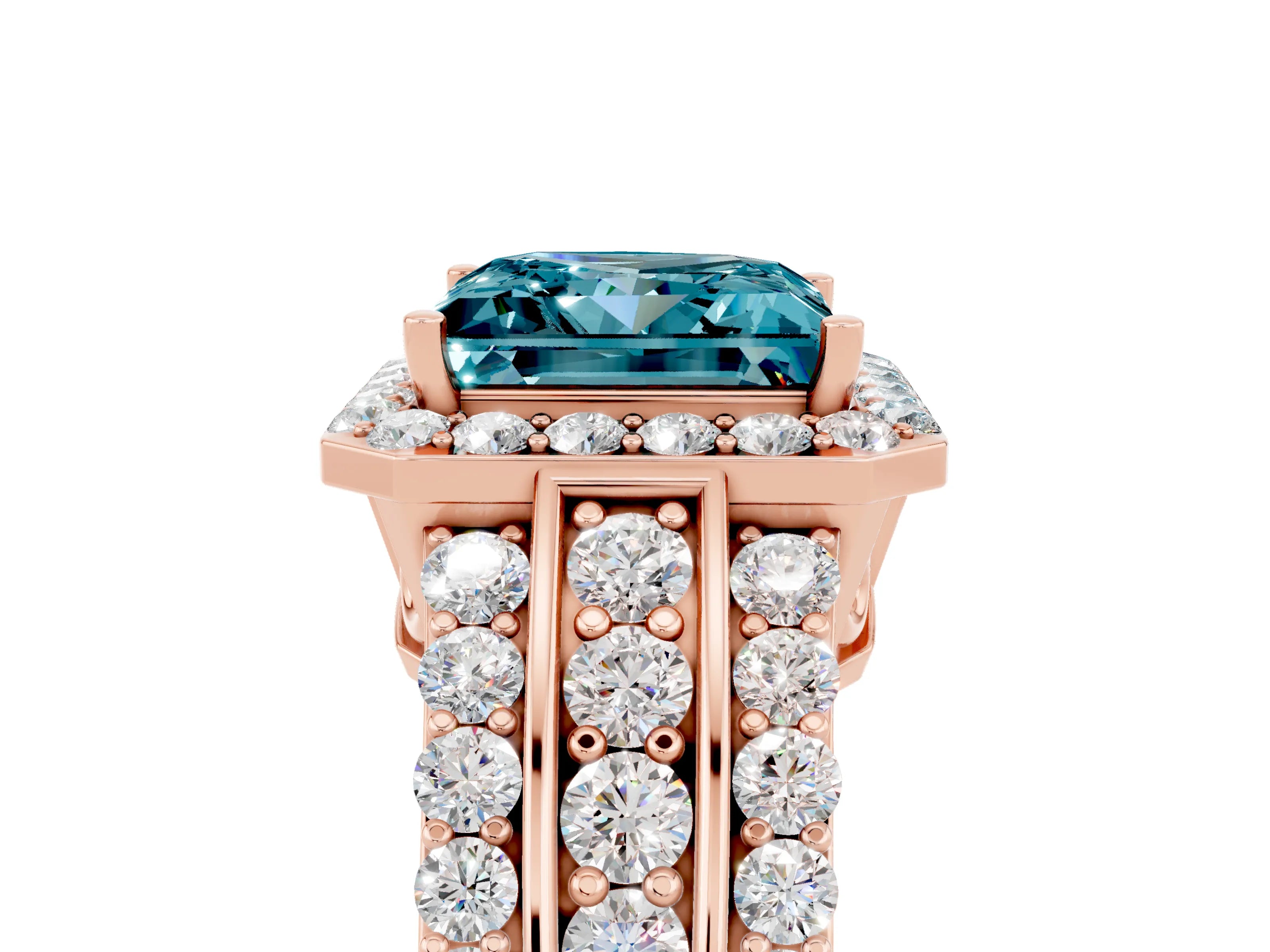 Rose gold Princess Cut Halo Blue Topaz Ring with Split Shank and Four-Prong Setting_5