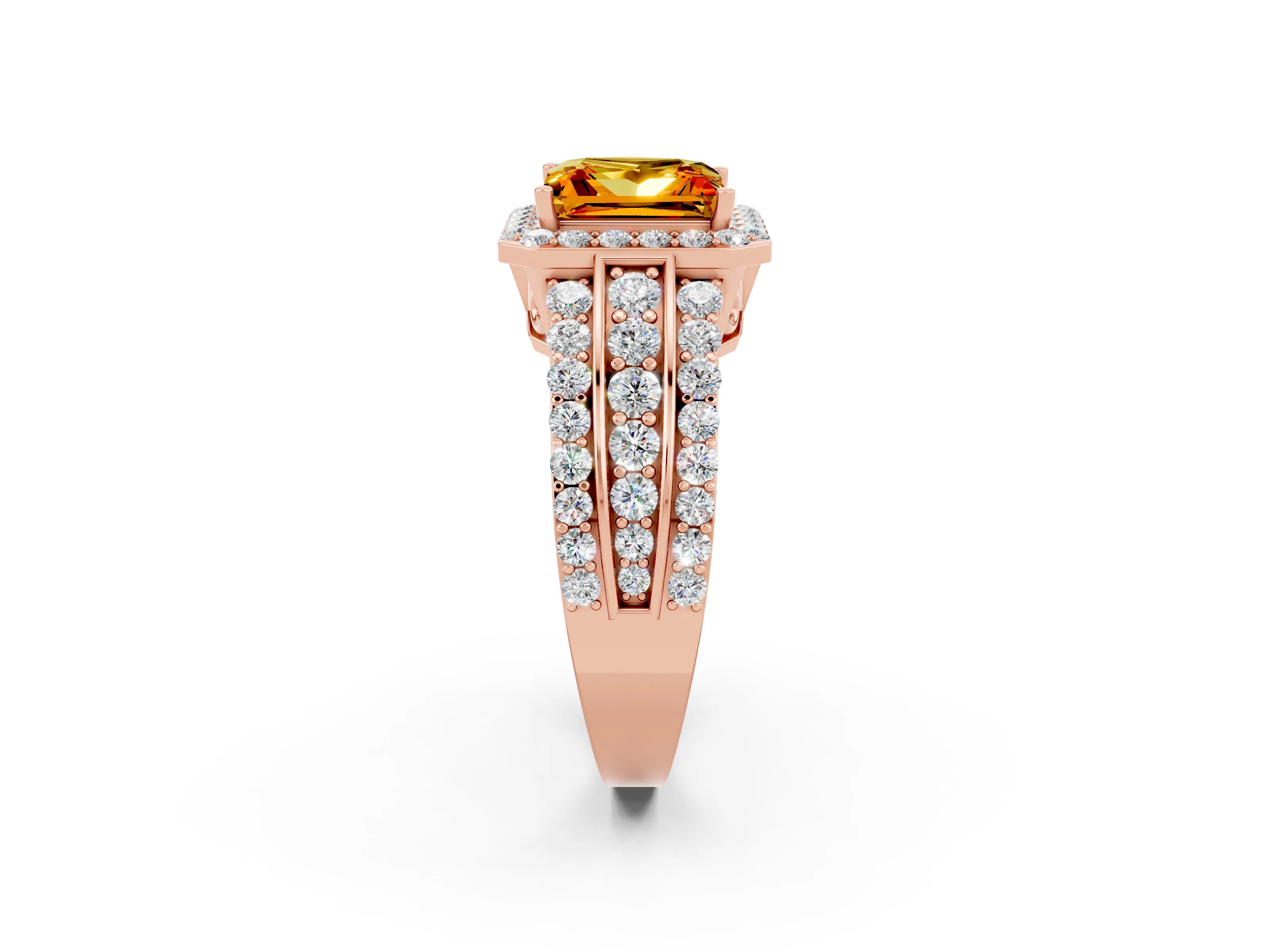 Rose gold Princess Cut Halo Citrine Ring with Split Shank and Four-Prong Setting_2