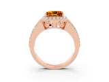 Rose gold Princess Cut Halo Citrine Ring with Split Shank and Four-Prong Setting_3