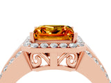 Rose gold Princess Cut Halo Citrine Ring with Split Shank and Four-Prong Setting_4