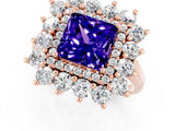 Rose gold Princess Cut Halo Cluster Diamond Ring with Pave Band and Four-Prong Setting_1
