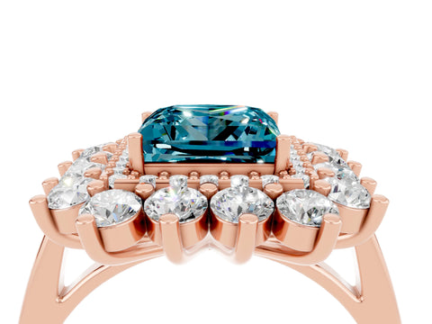 Rose gold Princess Cut Halo Cluster Diamond Ring with Pave Band and Four-Prong Setting_10