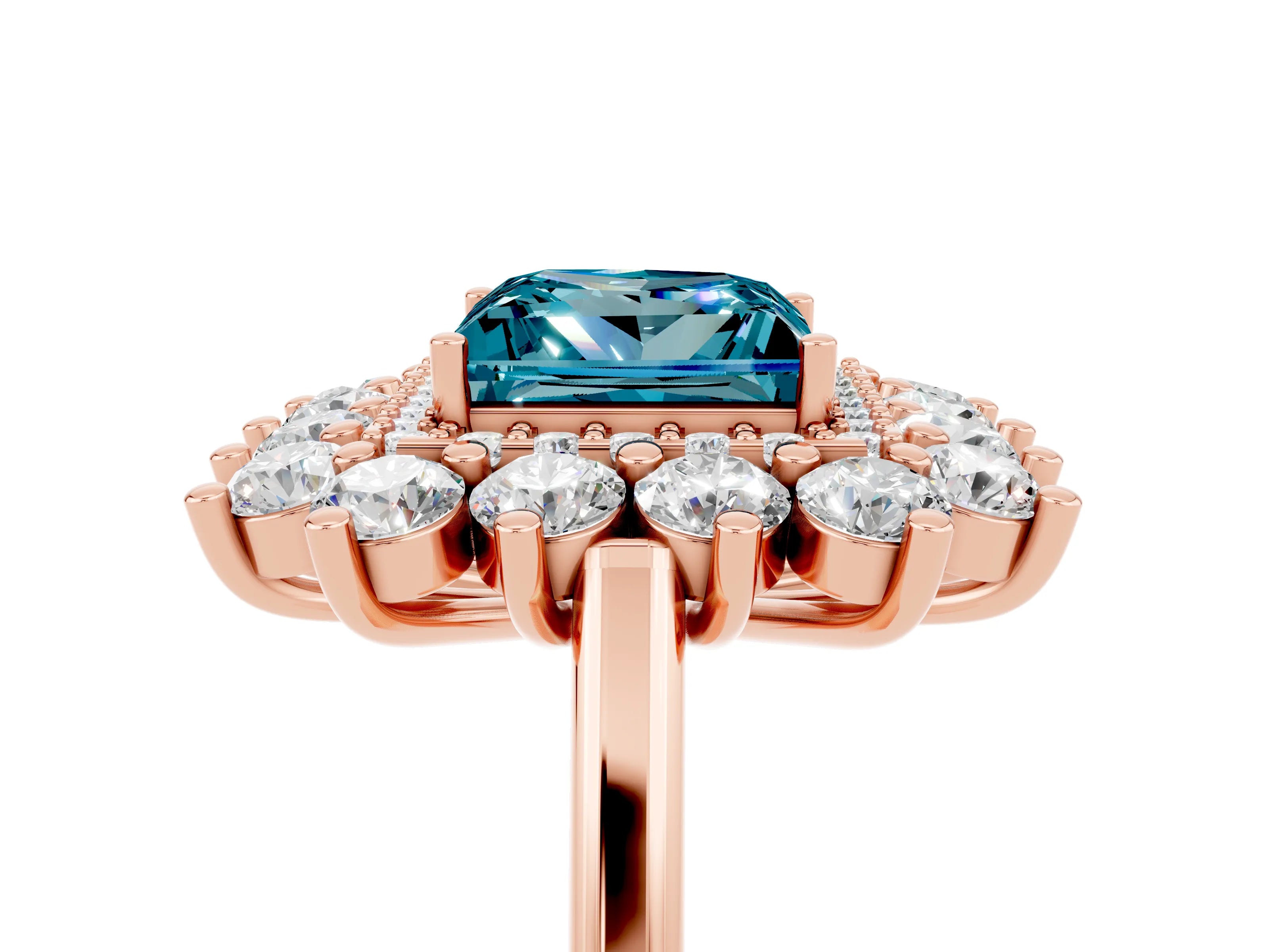 Rose gold Princess Cut Halo Cluster Diamond Ring with Pave Band and Four-Prong Setting_11