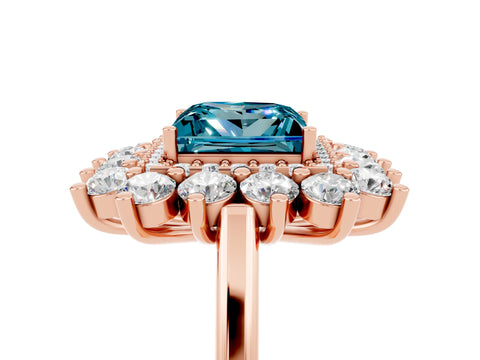 Rose gold Princess Cut Halo Cluster Diamond Ring with Pave Band and Four-Prong Setting_11