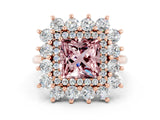 Rose gold Princess Cut Halo Cluster Diamond Ring with Pave Band and Four-Prong Setting_12