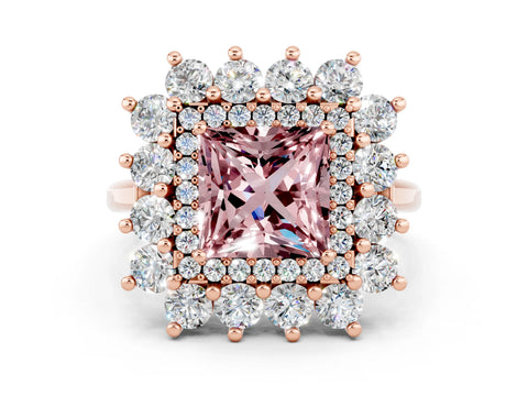 Rose gold Princess Cut Halo Cluster Diamond Ring with Pave Band and Four-Prong Setting_12