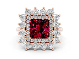 Rose gold Princess Cut Halo Cluster Diamond Ring with Pave Band and Four-Prong Setting_12
