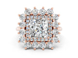 Rose gold Princess Cut Halo Cluster Diamond Ring with Pave Band and Four-Prong Setting_12