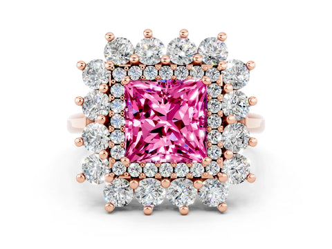 Rose gold Princess Cut Halo Cluster Diamond Ring with Pave Band and Four-Prong Setting_12