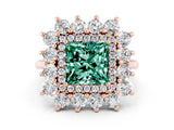 Rose gold Princess Cut Halo Cluster Diamond Ring with Pave Band and Four-Prong Setting_12