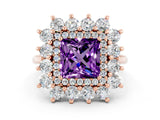 Rose gold Princess Cut Halo Cluster Diamond Ring with Pave Band and Four-Prong Setting_12