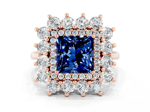 Rose gold Princess Cut Halo Cluster Diamond Ring with Pave Band and Four-Prong Setting_12