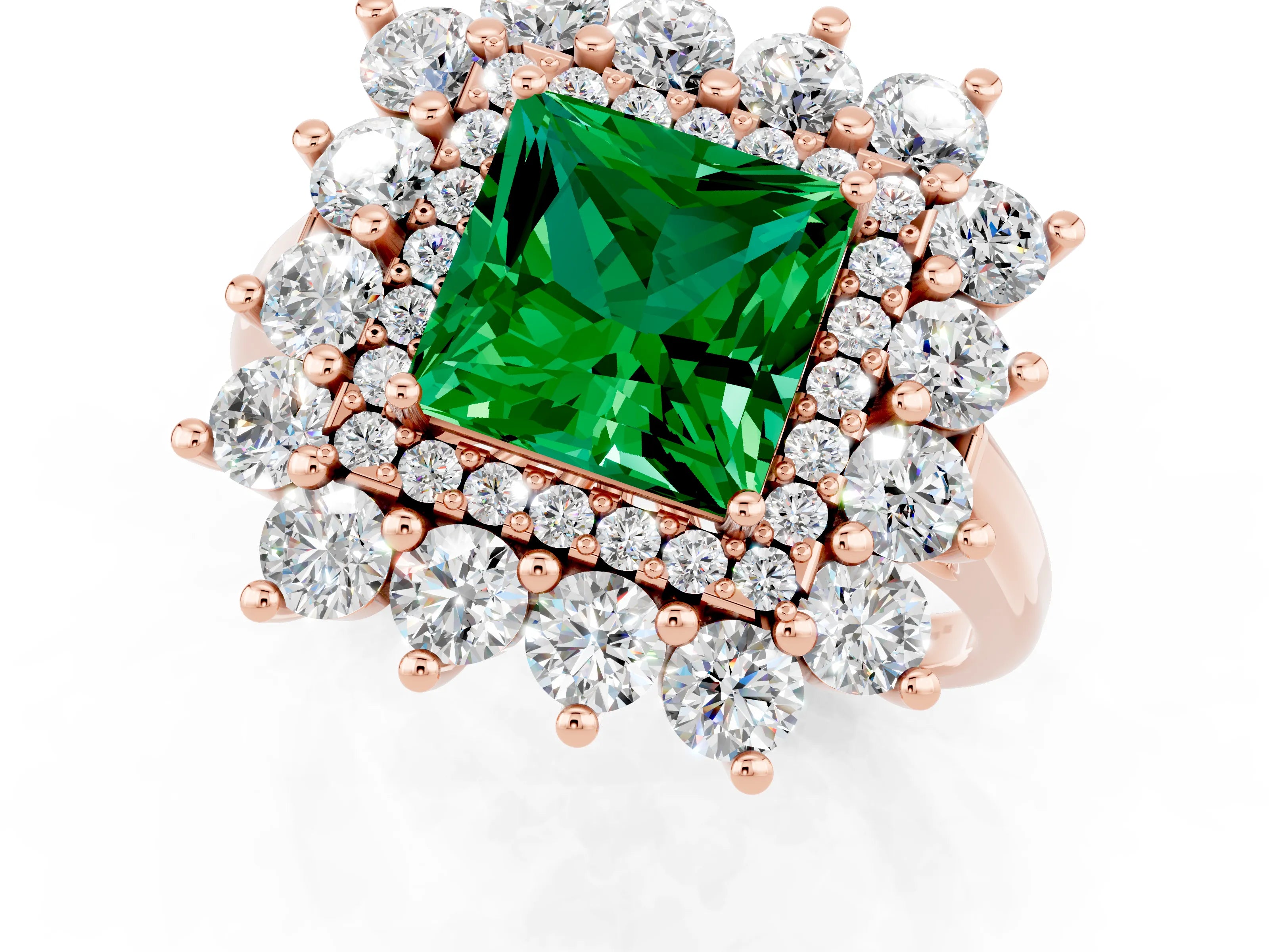 Rose gold Princess Cut Halo Cluster Diamond Ring with Pave Band and Four-Prong Setting_13