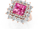 Rose gold Princess Cut Halo Cluster Diamond Ring with Pave Band and Four-Prong Setting_13