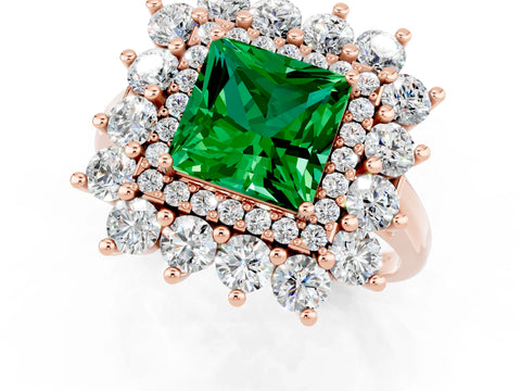 Rose gold Princess Cut Halo Cluster Diamond Ring with Pave Band and Four-Prong Setting_13