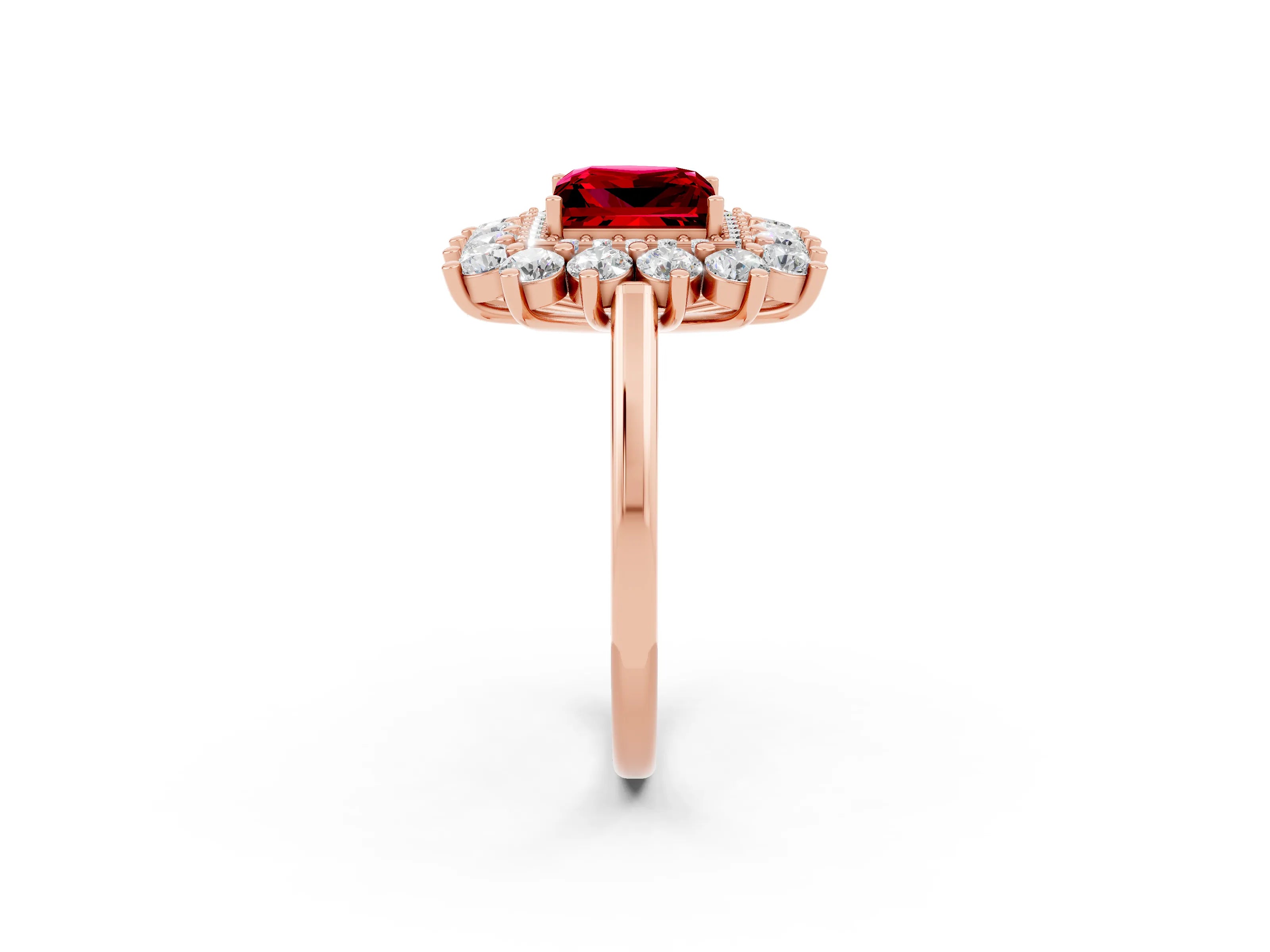 Rose gold Princess Cut Halo Cluster Diamond Ring with Pave Band and Four-Prong Setting_14