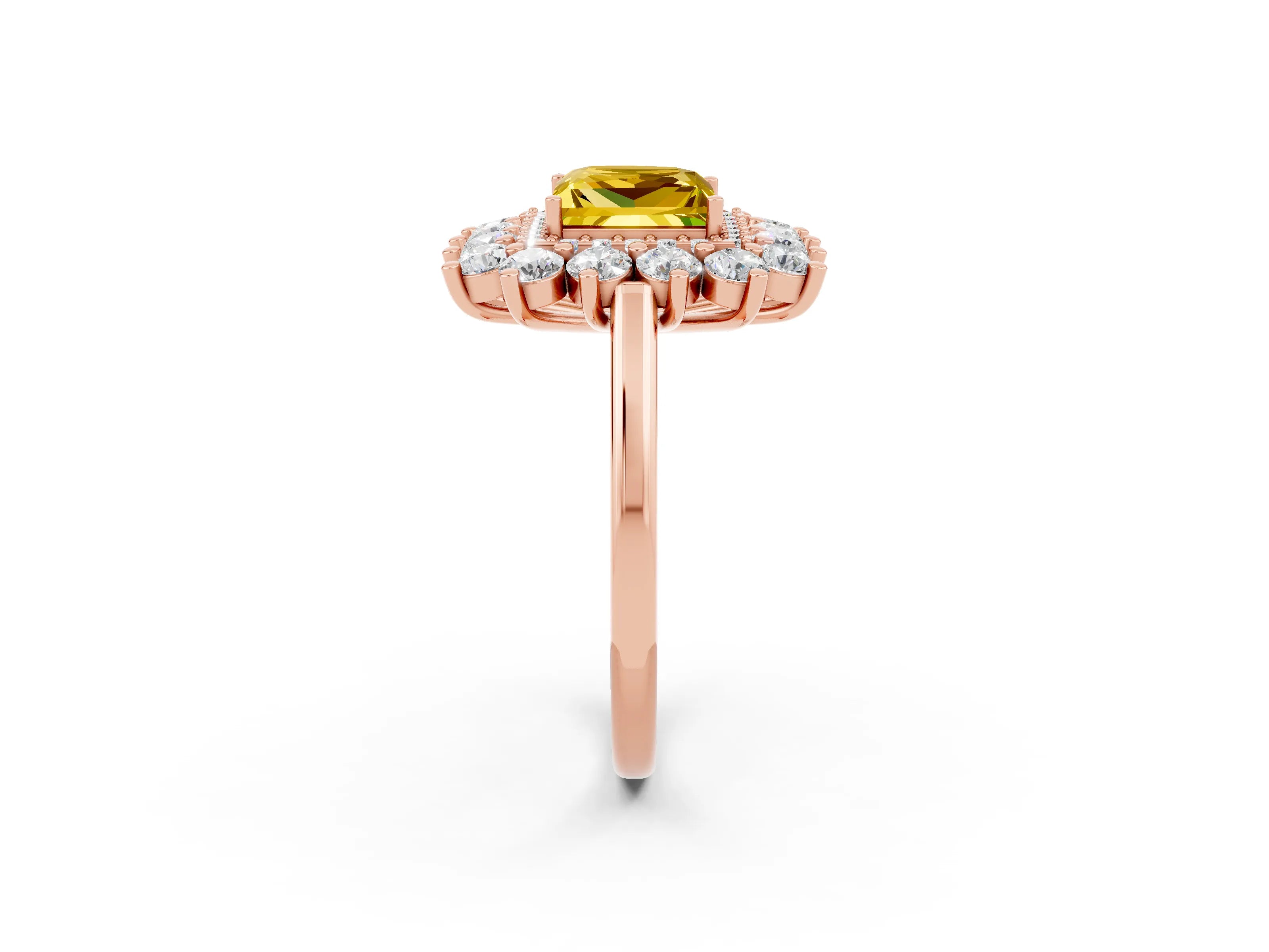 Rose gold Princess Cut Halo Cluster Diamond Ring with Pave Band and Four-Prong Setting_14