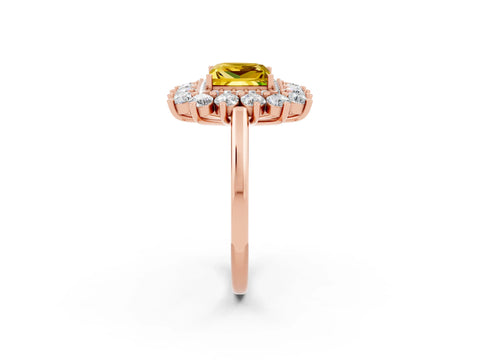 Rose gold Princess Cut Halo Cluster Diamond Ring with Pave Band and Four-Prong Setting_14