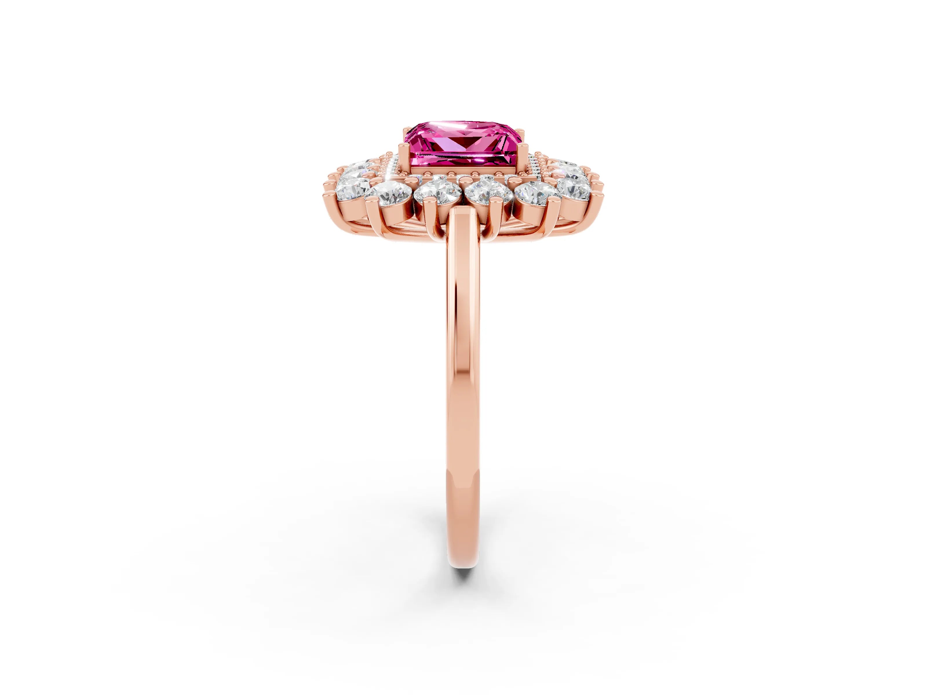 Rose gold Princess Cut Halo Cluster Diamond Ring with Pave Band and Four-Prong Setting_14
