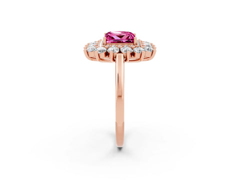 Rose gold Princess Cut Halo Cluster Diamond Ring with Pave Band and Four-Prong Setting_14
