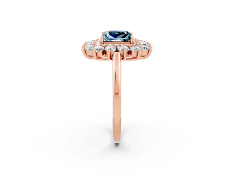 Rose gold Princess Cut Halo Cluster Diamond Ring with Pave Band and Four-Prong Setting_14