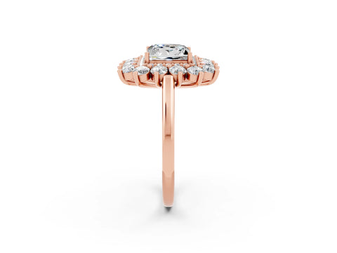 Rose gold Princess Cut Halo Cluster Diamond Ring with Pave Band and Four-Prong Setting_14