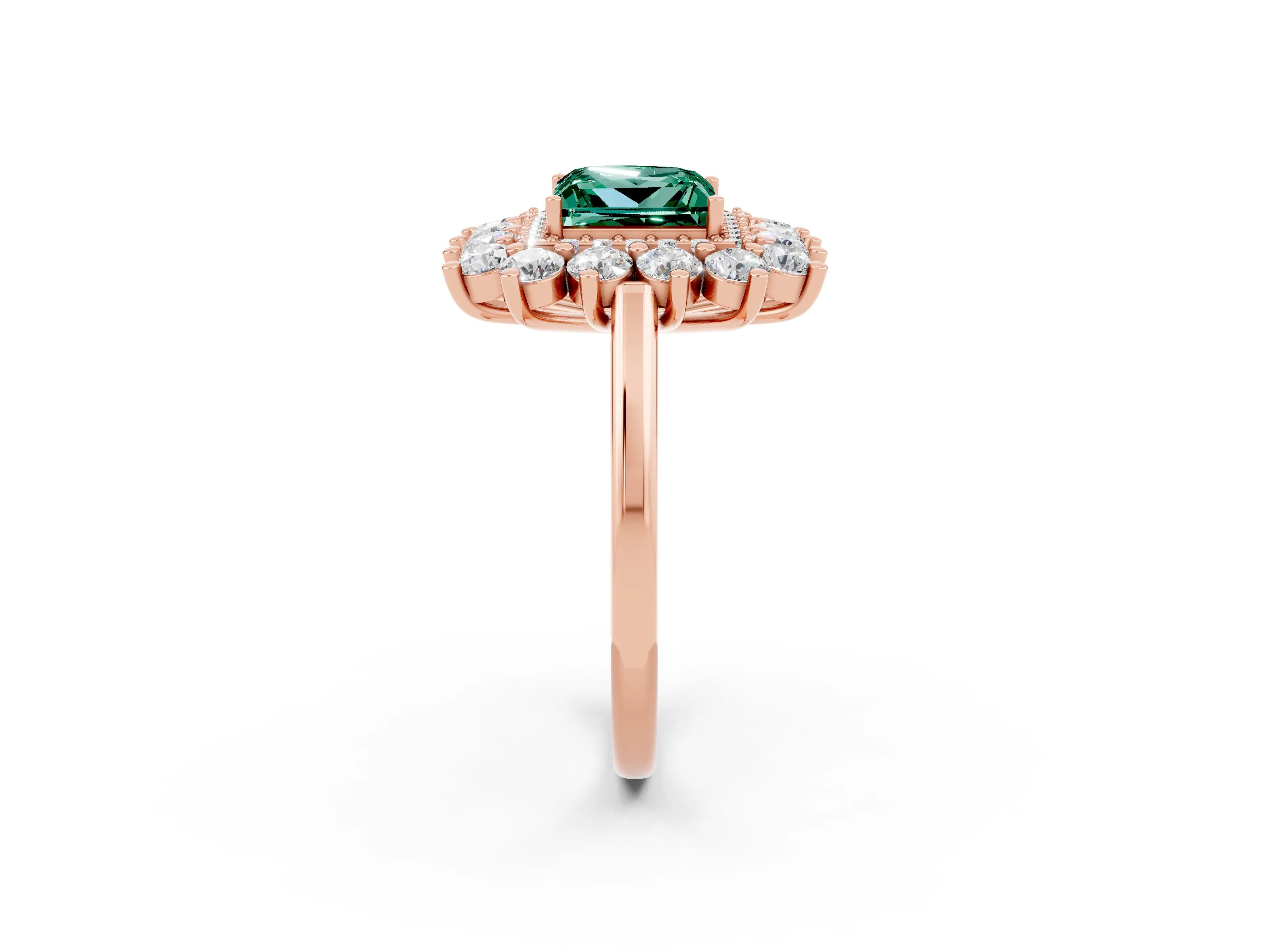 Rose gold Princess Cut Halo Cluster Diamond Ring with Pave Band and Four-Prong Setting_14
