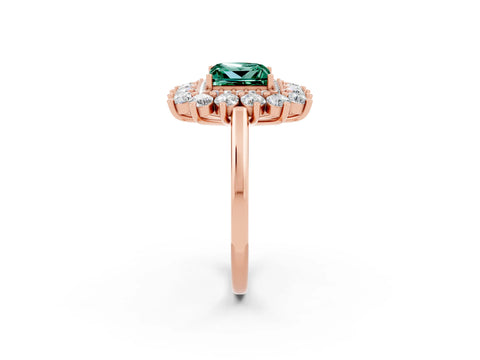 Rose gold Princess Cut Halo Cluster Diamond Ring with Pave Band and Four-Prong Setting_14