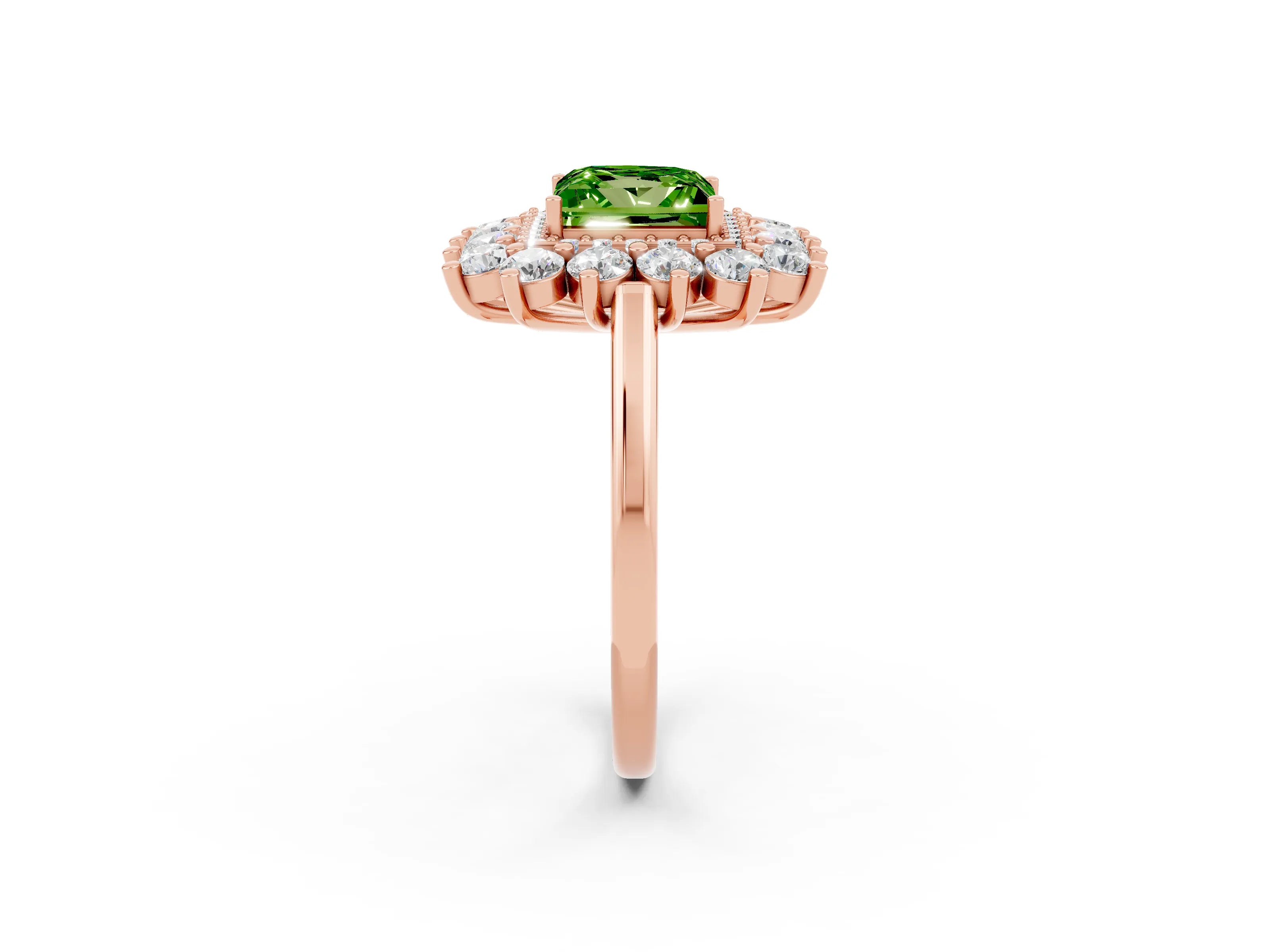 Rose gold Princess Cut Halo Cluster Diamond Ring with Pave Band and Four-Prong Setting_14