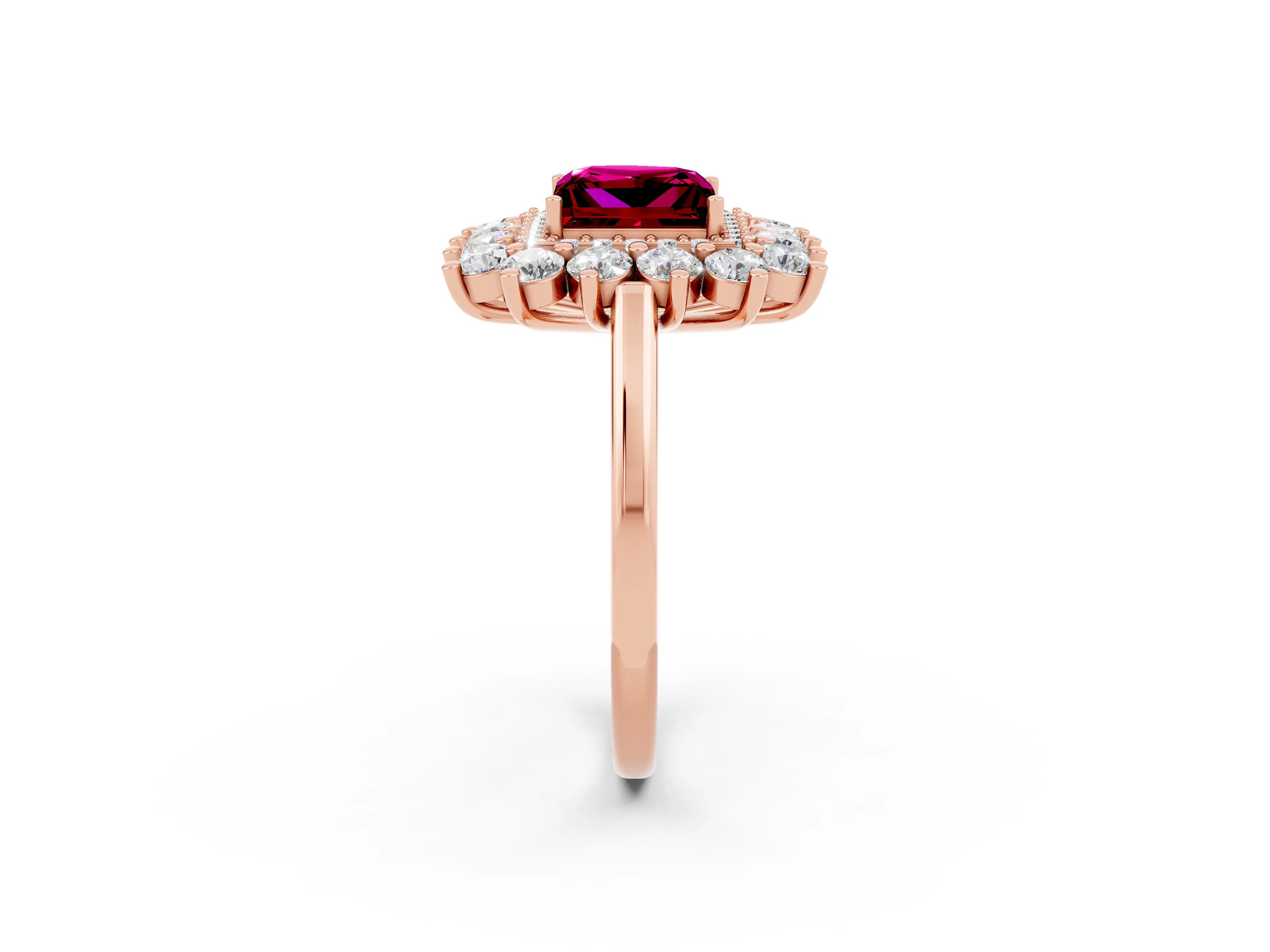 Rose gold Princess Cut Halo Cluster Diamond Ring with Pave Band and Four-Prong Setting_14