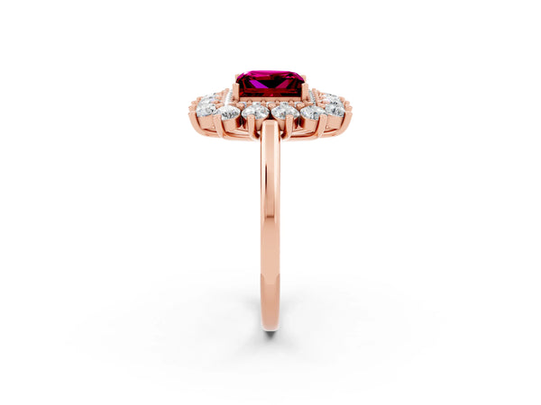 Rose gold Princess Cut Garnet Floral Double Halo Engagement Ring with Prong Setting