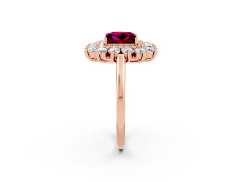 Rose gold Princess Cut Halo Cluster Diamond Ring with Pave Band and Four-Prong Setting_14