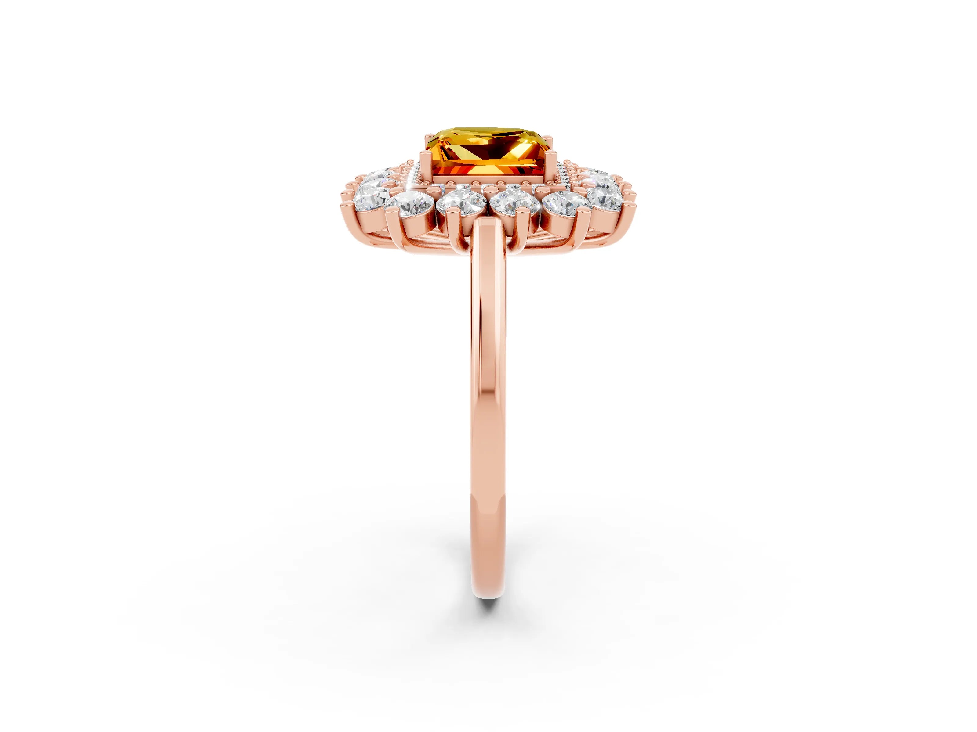 Rose gold Princess Cut Halo Cluster Diamond Ring with Pave Band and Four-Prong Setting_14