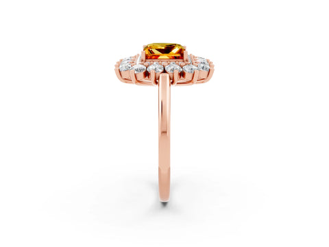 Rose gold Princess Cut Halo Cluster Diamond Ring with Pave Band and Four-Prong Setting_14
